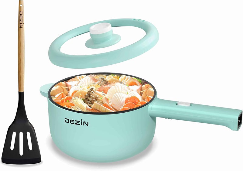 DEZIN Electric Cooker, 2L Non-Stick Sauté Pan, Rapid Noodles Mini Pot for Steak, Egg, Fried Rice, Ramen, Oatmeal, Soup with Power Adjustment, College Dorm Room Essential - Image 1
